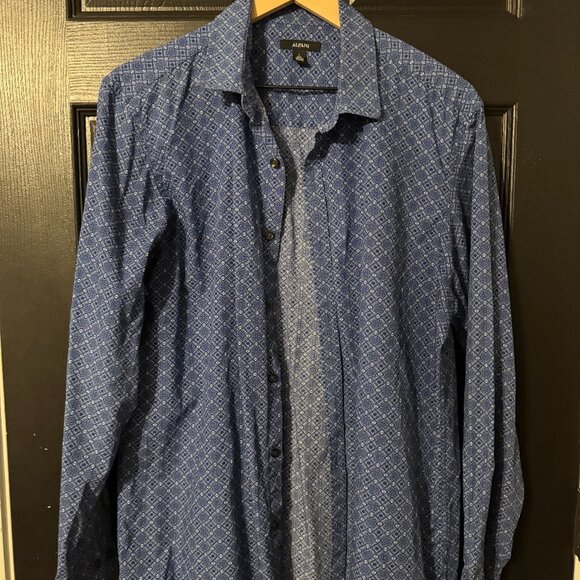Mens Alfani Blue Pattern Long Sleeve Shirt - Picture 1 of 3